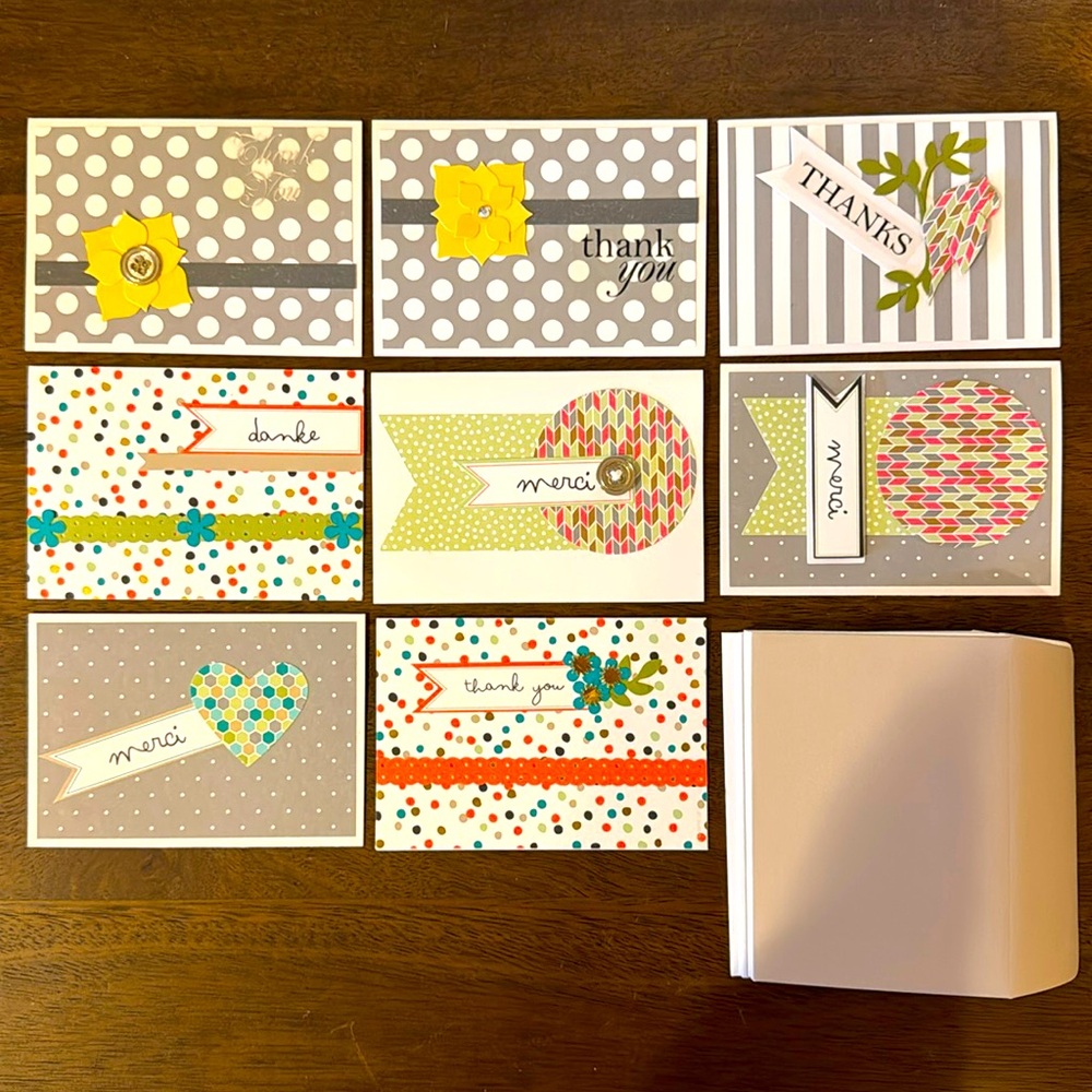 SET OF 8 Thank You Merci Danke Blank Greeting Cards 3D Art Envelopes